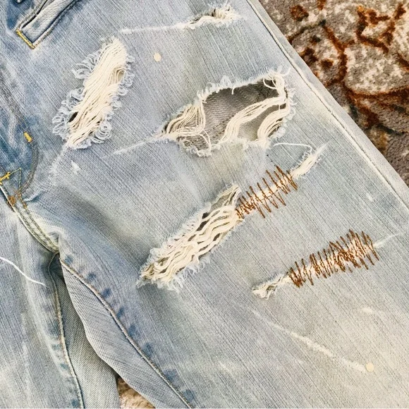 Von Dutch Light Blue Distressed Flare Jeans - Picture 4 of 16